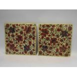 Two large Zsolnay tiles, 22cm x 22cm,