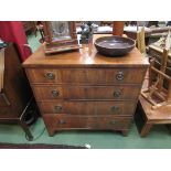 A George III mahogany three drawer chest with ring drop handles, 95cm x 92.5cm x 45.