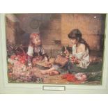 A gilt framed lithograph after Alexei Harlamoff (Russian, 1840-1922), The Young Flower Girls,