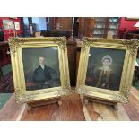 A pair of Victorian oil painting of a lady and gentleman, gilt framed and glazed,