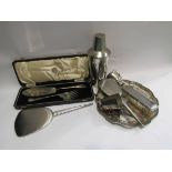 Silverplate items including cocktail shaker, salver,