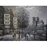 BURNET: Monochrome oil on canvas, Paris a scene near Notre Dame, signed lower right,