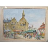 JOAN KNIGHT: A watercolour of Moyse's Hall museum and market place, Bury St.