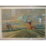 WILLIAM HENRY FORD: North Norfolk windmill scene, pastel on paper, 27cm x 41cm,