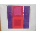 A modernist signed print, purple and reds, signed "Cuban Heat", by Amaina, framed and glazed, 29.