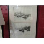 ROWLAND LANGMAID (1897-1956): A pair of etchings framed as one,