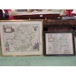 An 18th Century hand coloured map of Hertfordshire (foxed) together with a Saxton example of