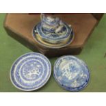 A collection of 19th Century and later blue and white table china including Spode Italian teapot