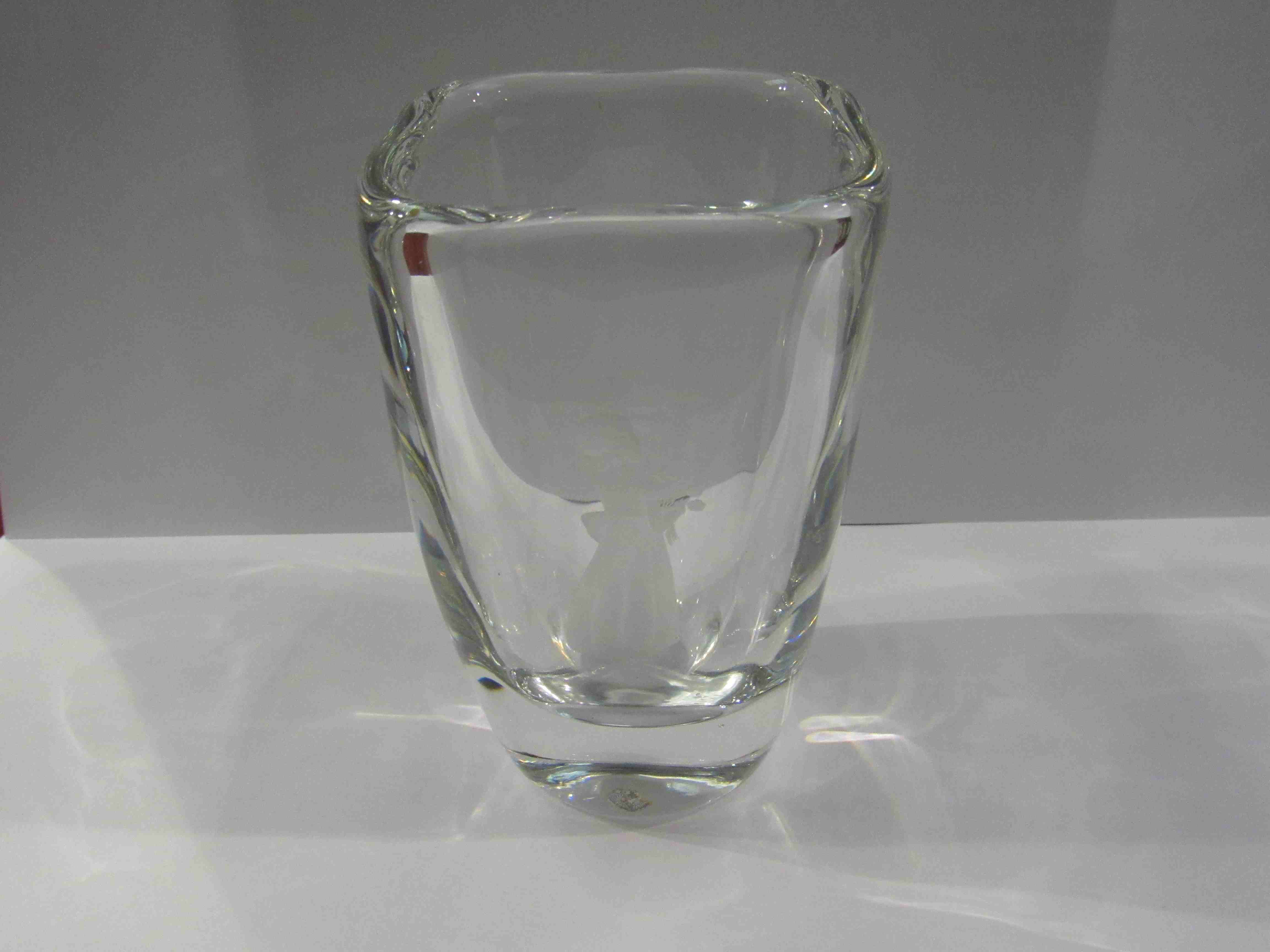 Orrefors Art glass vase with etched female, 14.