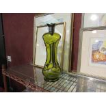 A Victorian Art Nouveau green glass decanter,