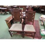 A set of eight panel back dining chairs with dragon carved detail