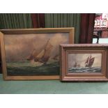 Two oil paintings of seafaring scenes (2)
