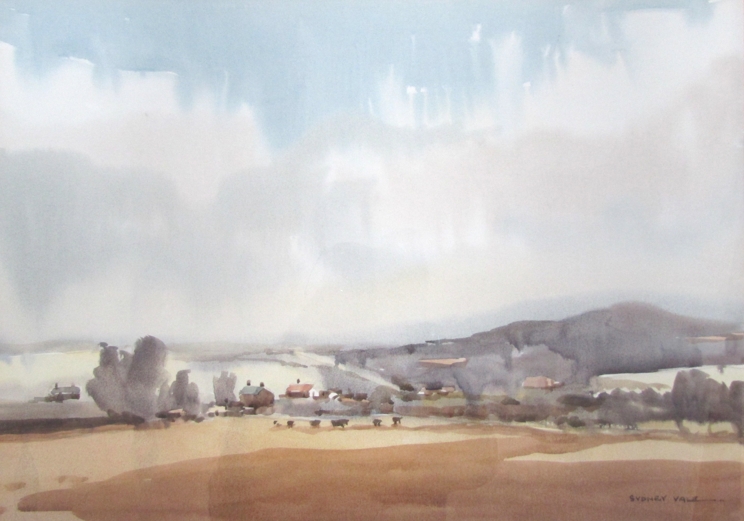 SYDNEY VALE (1916-1991): Cows in a valley. Watercolour.