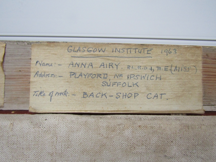 ANNA AIRY RI ROI RP RE (1882-1964) (ARR) An oil on canvas titled 'Back Shop Cat'. Signed top left. - Image 4 of 8