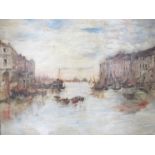 An early 20th Century oil on canvas possibly Venetian scene of moored vessels. Unsigned work.