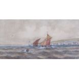 After Thomas Bush Hardy (1842-1897): A framed and glazed watercolour of sailing vessels on rough