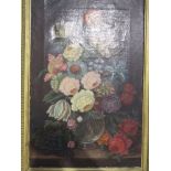 An oil on board still life bunch of flowers in a vase, gilt framed,