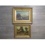 JAMES ISIAH LEWIS (1861-1934): Two ornate gilt framed oils, one on canvas of a watermill scene.