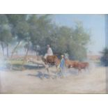 FRANK DEAN (1865-1947): A framed and glazed watercolour, figures with camel and cattle.