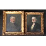 A pair of gilt framed and glazed portraits, one in oil on canvas,