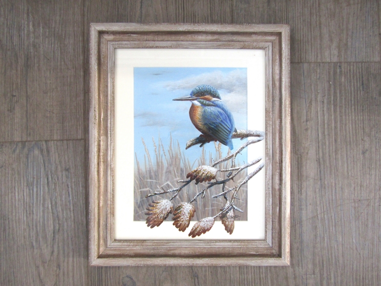 MARK CHESTER (b.1960): Winter Frost - Kingfisher, watercolour and acrylic. Signed bottom right.