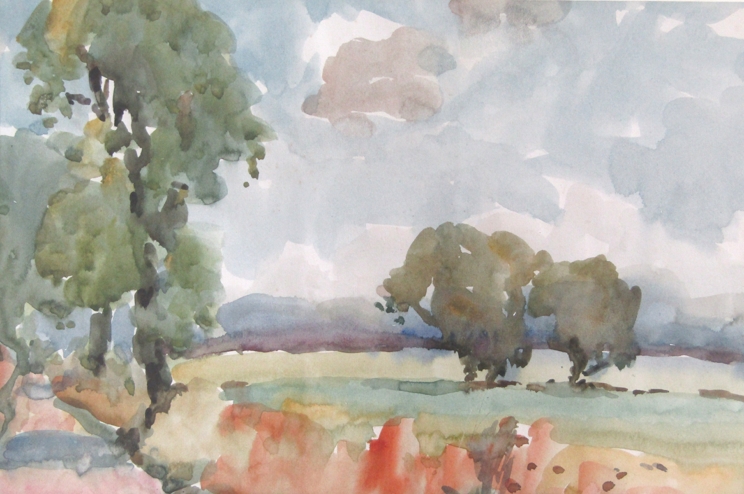 An unsigned watercolour of rural landscape, framed and glazed, - Image 2 of 3