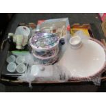 A box of kitchenalia including tagine, tiffin box, ceramic egg tray,