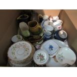 A box containing assorted china wares to include Royal Winton, Derby, Carlton Ware,