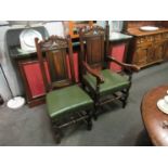 A set of six (4+2) 18th Century revival oak dining chairs with turned and carved decoration