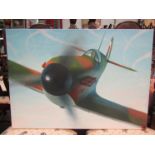 MARK WILSON (20th C): An oil on canvas depicting close up of Spitfire in flight,