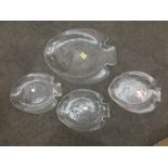 A French seven piece glass plate set with serving platter of fish form made by Arcoroc France,