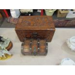 An Oriental carved wood jewellery box and treasure chest (2)