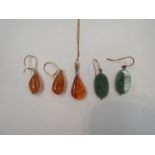A pair of amber drop earrings,