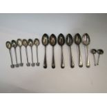Six silver teaspoons and associated items