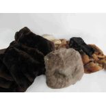A box of vintage furs including a beaver lamb fur coat,