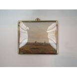 DENNIS HOWLETT: Miniature oil painting depicting Wortham Ling heathland scene, framed and glazed, 9.