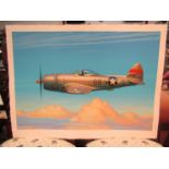 MARK WILSON (20th C): An acrylic on heavy gauge cartridge paper depicting US Thunderbolt in flight