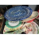 A box of ceramics including Collectors plates, candlesticks,