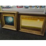 Nine abstract oil paintings, mostly gilt framed.