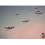 MARK WILSON (20th C): An acrylic on heavy gauge cartridge paper depicting Spitfires in formation