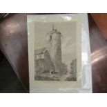 Long Stratton Church Norfolk 1817 etching by John Sell Cotman,
