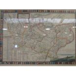 A print of a 19th Century coloured map of the County of Kent, 42cm x 60cm,