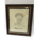 "Monty": A framed and glazed pencil sketch of Field Marshall Montgomery