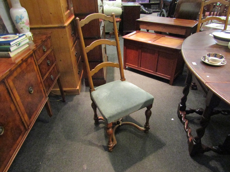 A 19th Century set of six French fruitwood ladder-back dining chairs on turned legs joined by an - Image 2 of 3