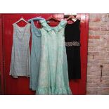 Two 1960's cocktail dresses and two full length dresses pale blue beaded,