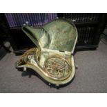 A Besson brass French horn, damaged,