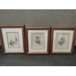 Three framed and glazed prints of architectural college buildings