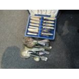 A cased set of plated fish knives and forks and other plated wares