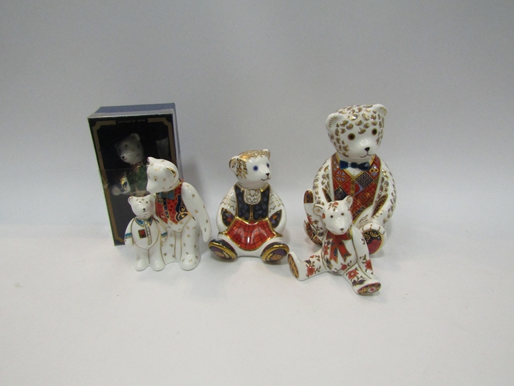 Four Royal Crown Derby teddy figures and another (5)