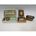 Assortment of vintage wares including an Oxo Zoo house tin, Sweet May soapbox,